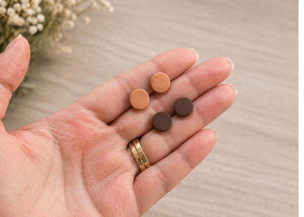 Polymer Clay Stud Earrings Set, Stainless Steel Posts, Minimalist Studs Pack, Neutral Pastel Color Earrings, Everyday Earrings
