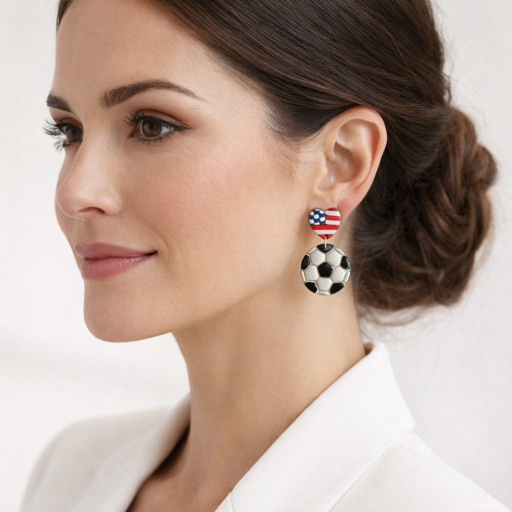 Heart Country Flag Soccer Ball Earrings – Lightweight Game Day Jewelry