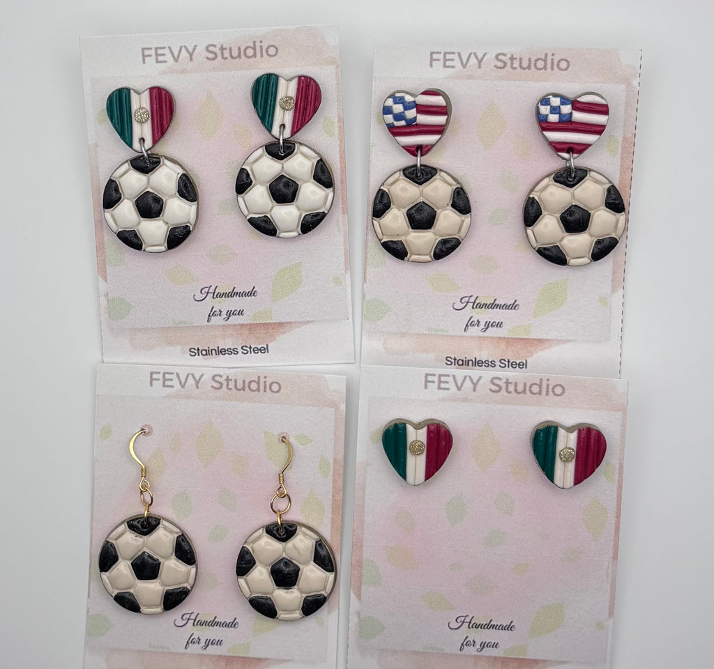 Heart Country Flag Soccer Ball Earrings – Lightweight Game Day Jewelry