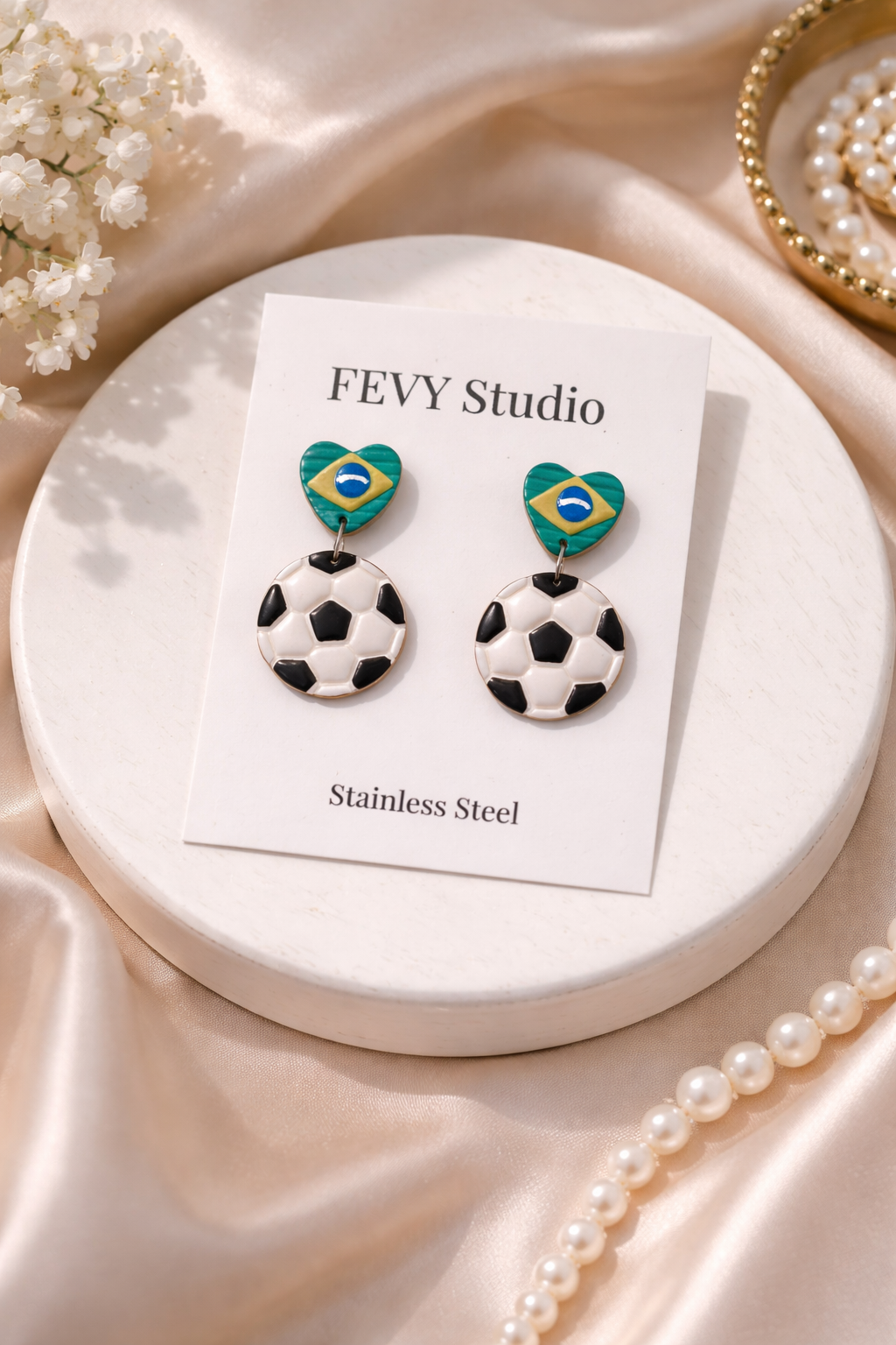 Heart Country Flag Soccer Ball Earrings – Lightweight Game Day Jewelry