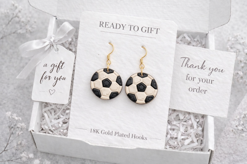 Soccer Earrings Dangle - Soccer Ball Earrings for Women – Game Day Jewelry – Soccer Fan Gift – Stadium Outfit Statement – Lightweight Clay