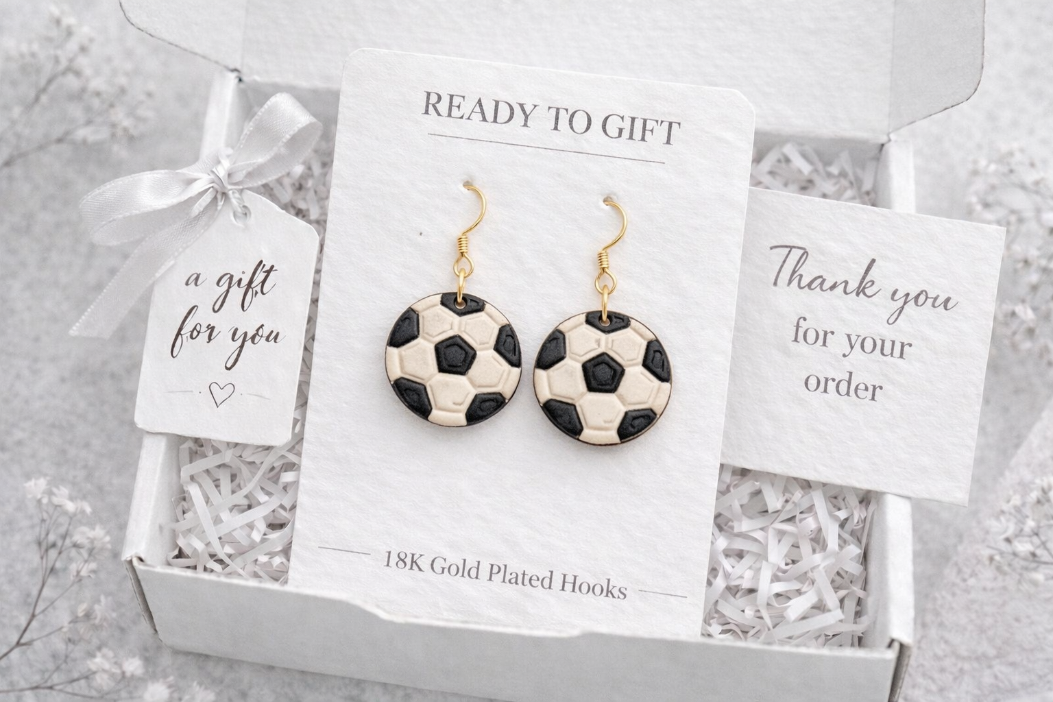 Soccer Earrings Dangle - Soccer Ball Earrings for Women – Game Day Jewelry – Soccer Fan Gift – Stadium Outfit Statement – Lightweight Clay