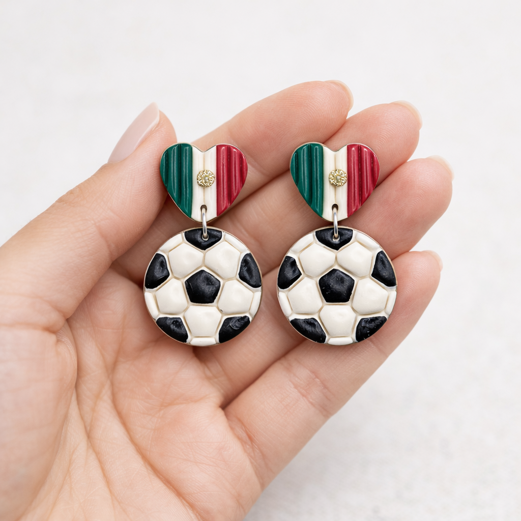 Heart Country Flag Soccer Ball Earrings – Lightweight Game Day Jewelry