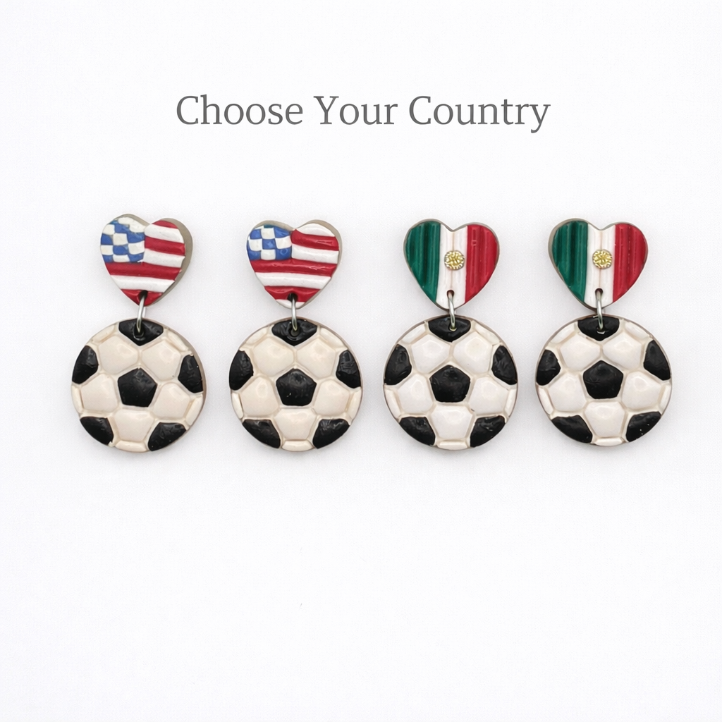 Heart Country Flag Soccer Ball Earrings – Lightweight Game Day Jewelry