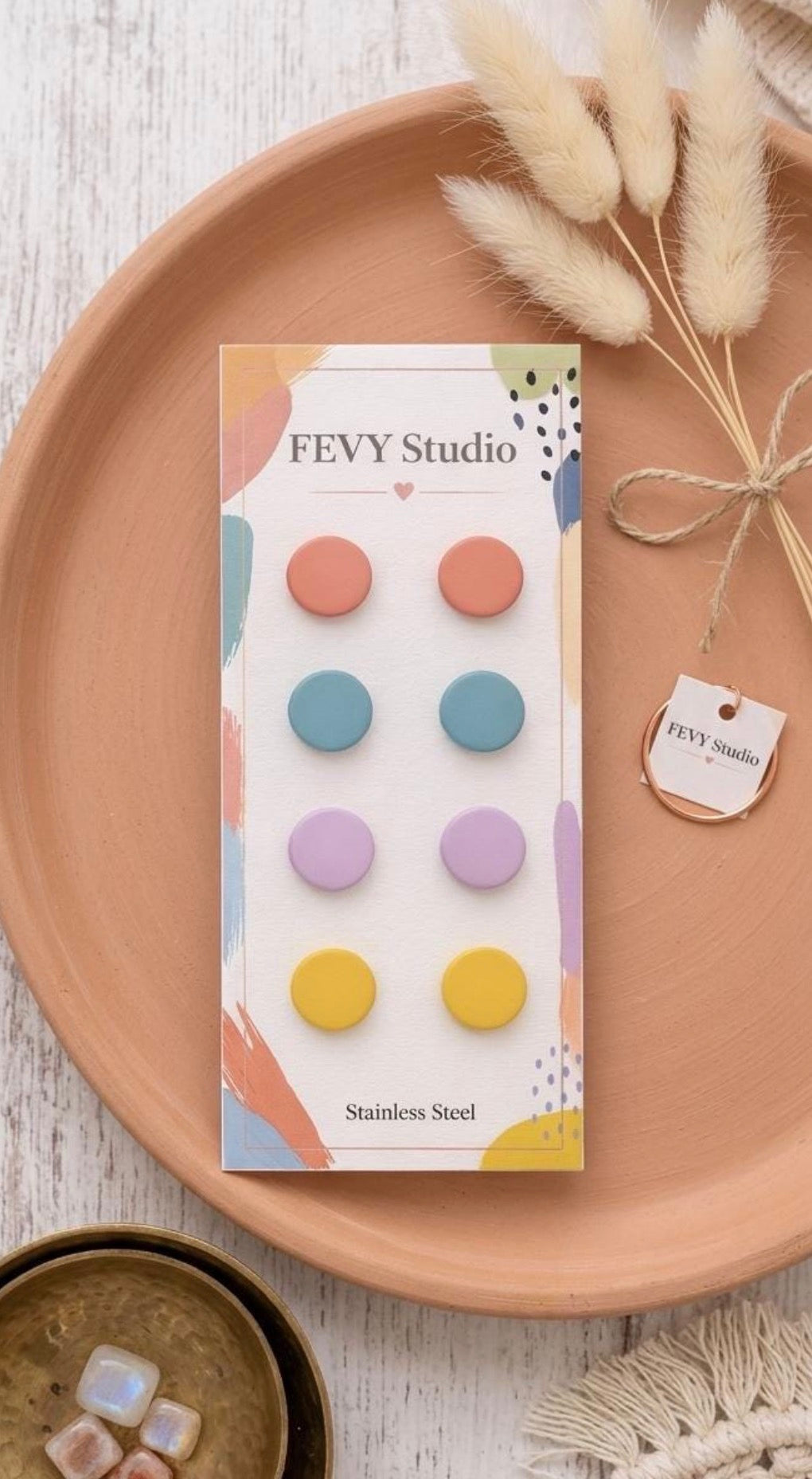 Polymer Clay Stud Earrings Set, Stainless Steel Posts, Minimalist Studs Pack, Neutral Pastel Color Earrings, Everyday Earrings