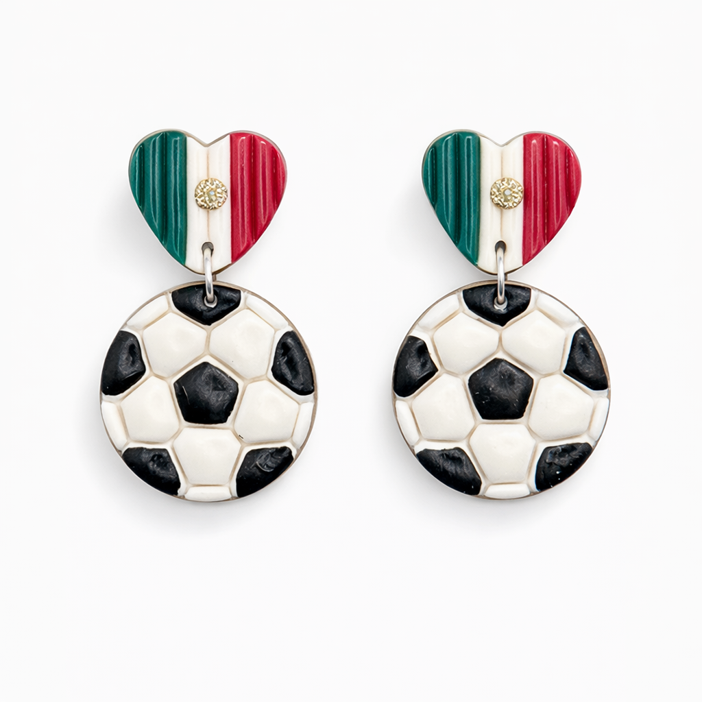 Heart Country Flag Soccer Ball Earrings – Lightweight Game Day Jewelry