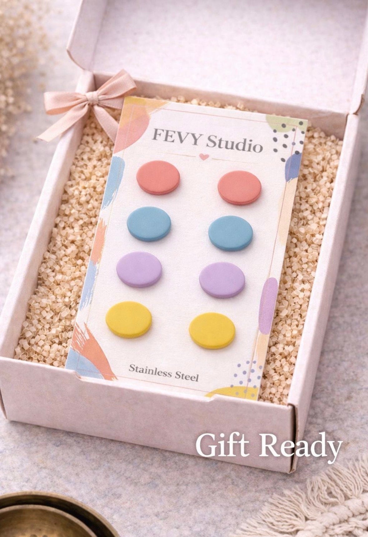 Polymer Clay Stud Earrings Set, Stainless Steel Posts, Minimalist Studs Pack, Neutral Pastel Color Earrings, Everyday Earrings