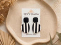 Black White Striped Polymer Clay Earrings | Modern Minimalist Dangle Earrings | Lightweight Statement Jewelry | Stainless Steel Posts | Gift
