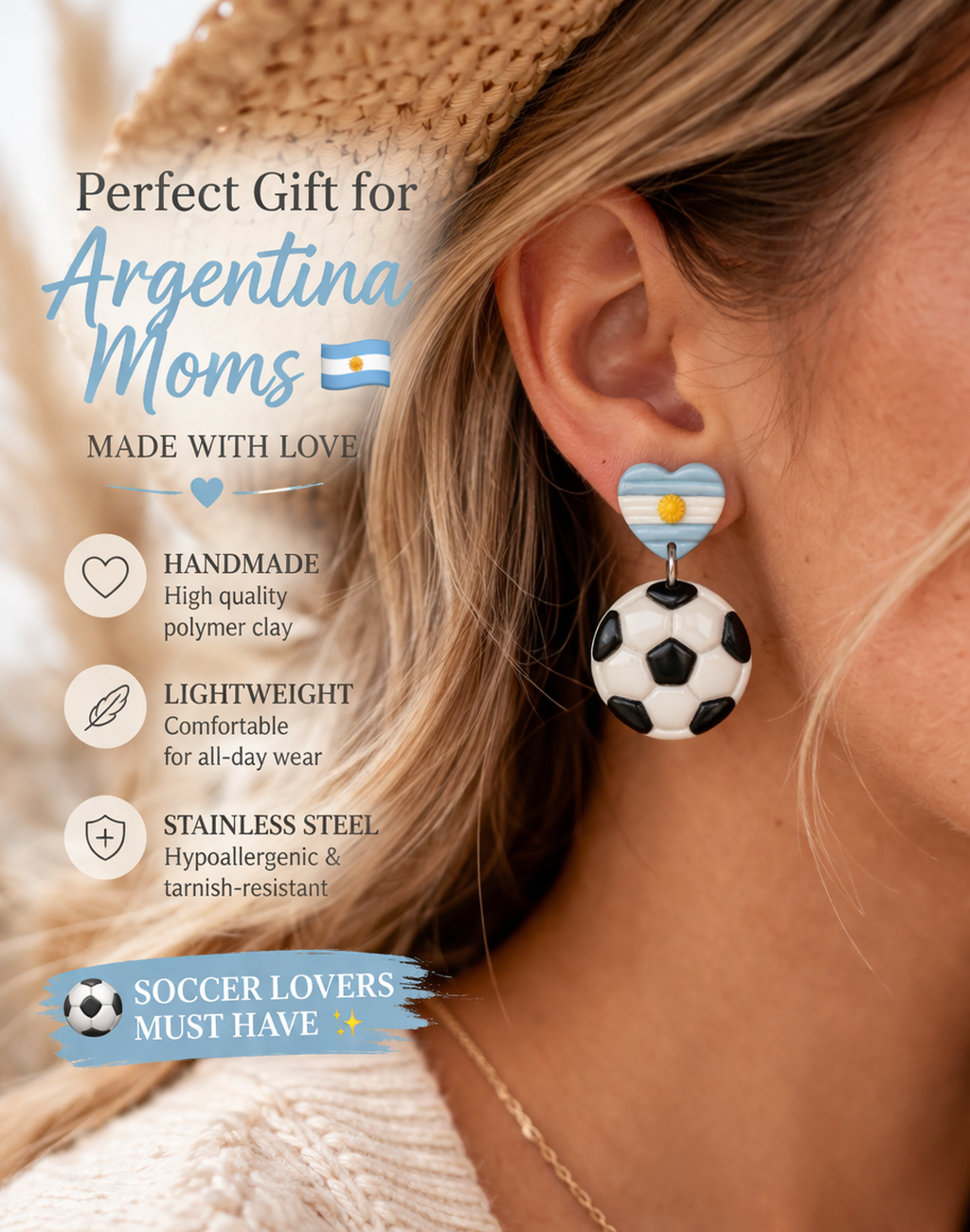 Heart Country Flag Soccer Ball Earrings – Lightweight Game Day Jewelry