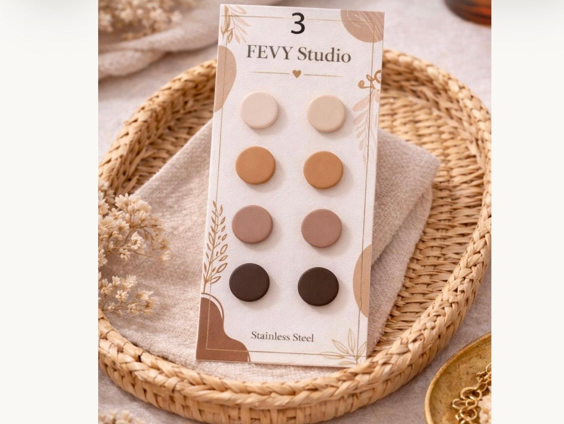 Polymer Clay Stud Earrings Set, Stainless Steel Posts, Minimalist Studs Pack, Neutral Pastel Color Earrings, Everyday Earrings