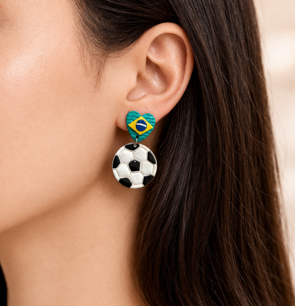Heart Country Flag Soccer Ball Earrings – Lightweight Game Day Jewelry