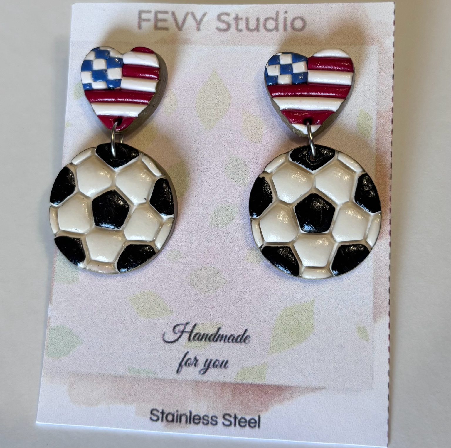 Game Day Earrings Set, Soccer Earrings, USA Flag Heart Studs, Soccer Ball Dangles, 3 Pack Earrings, Sports Jewelry, Football Fan Gift