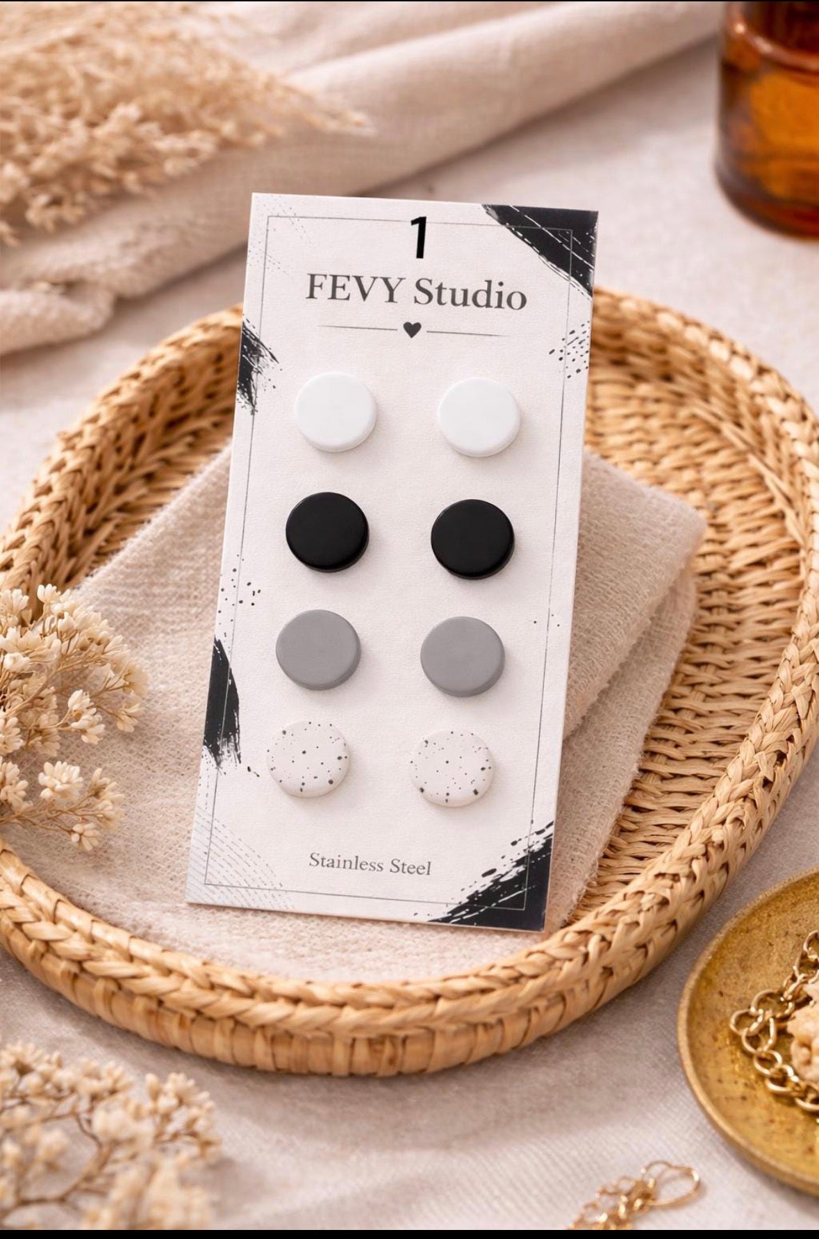 Polymer Clay Stud Earrings Set, Stainless Steel Posts, Minimalist Studs Pack, Neutral Pastel Color Earrings, Everyday Earrings