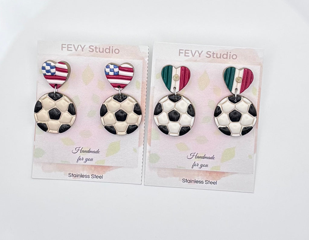 Heart Country Flag Soccer Ball Earrings – Lightweight Game Day Jewelry