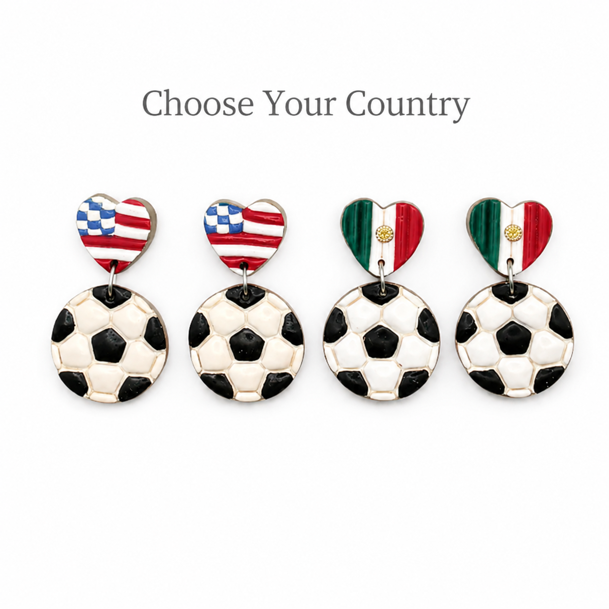 Heart Country Flag Soccer Ball Earrings – Lightweight Game Day Jewelry