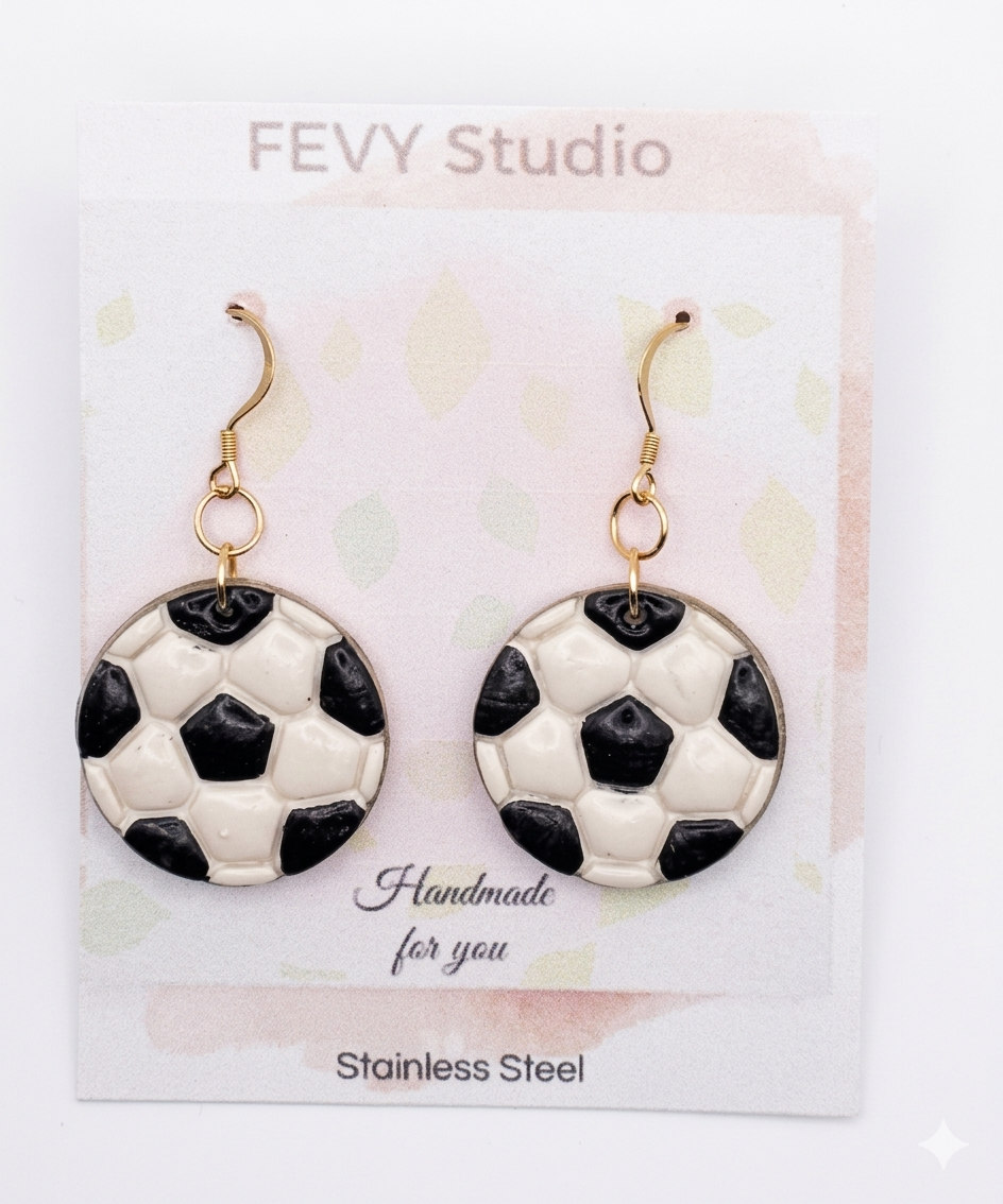 Soccer Earrings Dangle - Soccer Ball Earrings for Women – Game Day Jewelry – Soccer Fan Gift – Stadium Outfit Statement – Lightweight Clay