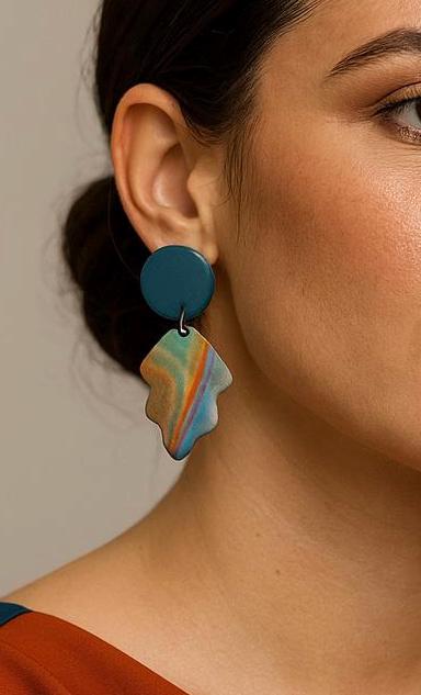 Handmade Polymer Clay Statement Earrings Stainless Steel Unique Organic Designs
