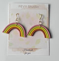 Handmade Polymer Clay Statement Earrings Stainless Steel Rainbow Design