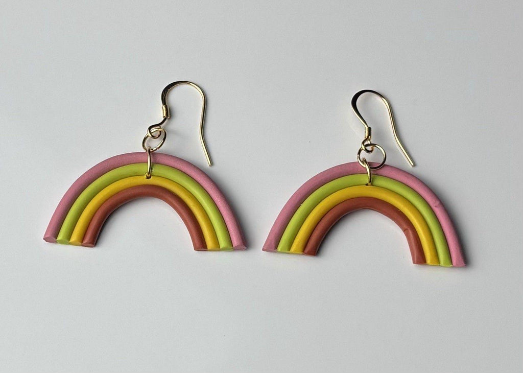 Handmade Polymer Clay Statement Earrings Stainless Steel Rainbow Design