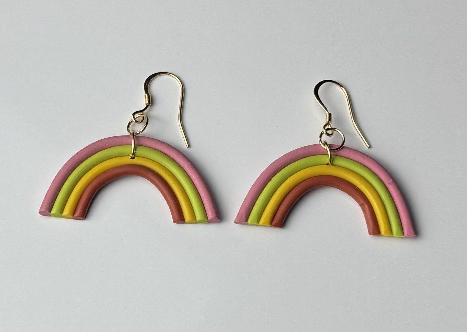 Handmade Polymer Clay Statement Earrings Stainless Steel Rainbow Design