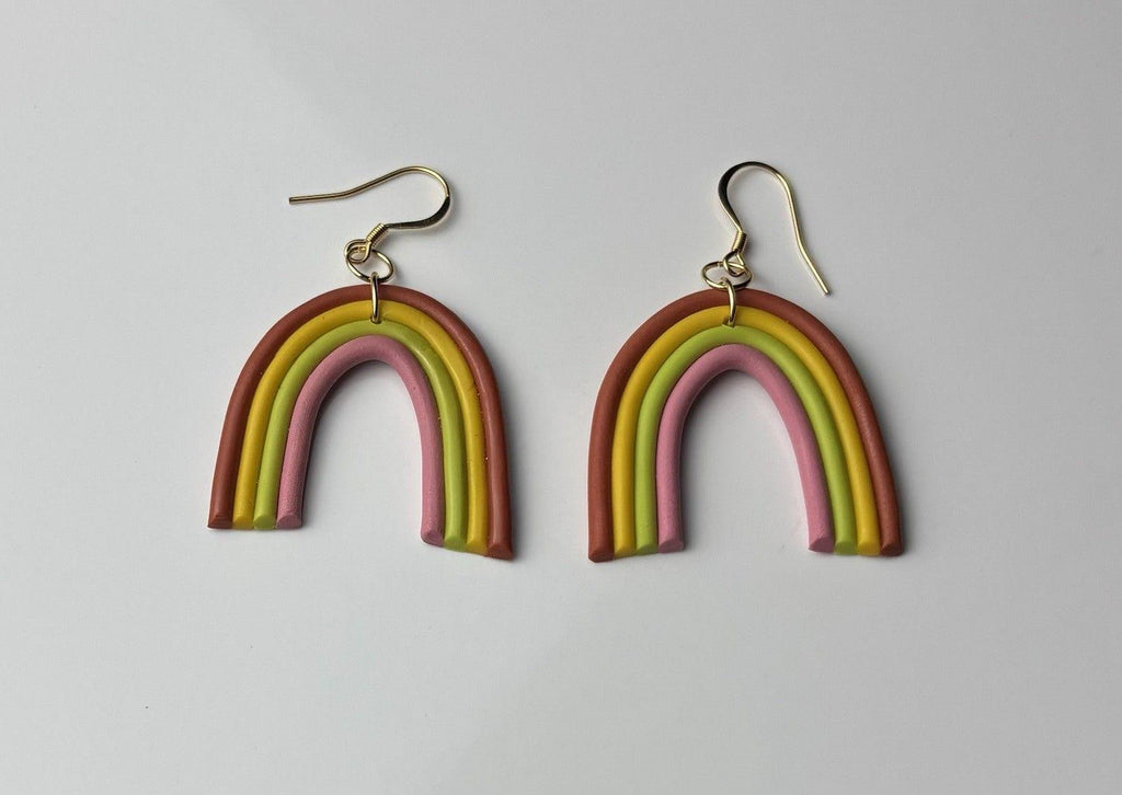 Handmade Polymer Clay Statement Earrings Stainless Steel Rainbow Design