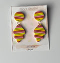 Handmade Polymer Clay Earrings – Colorful Striped Dangle Earrings – Lightweight Statement Jewelry