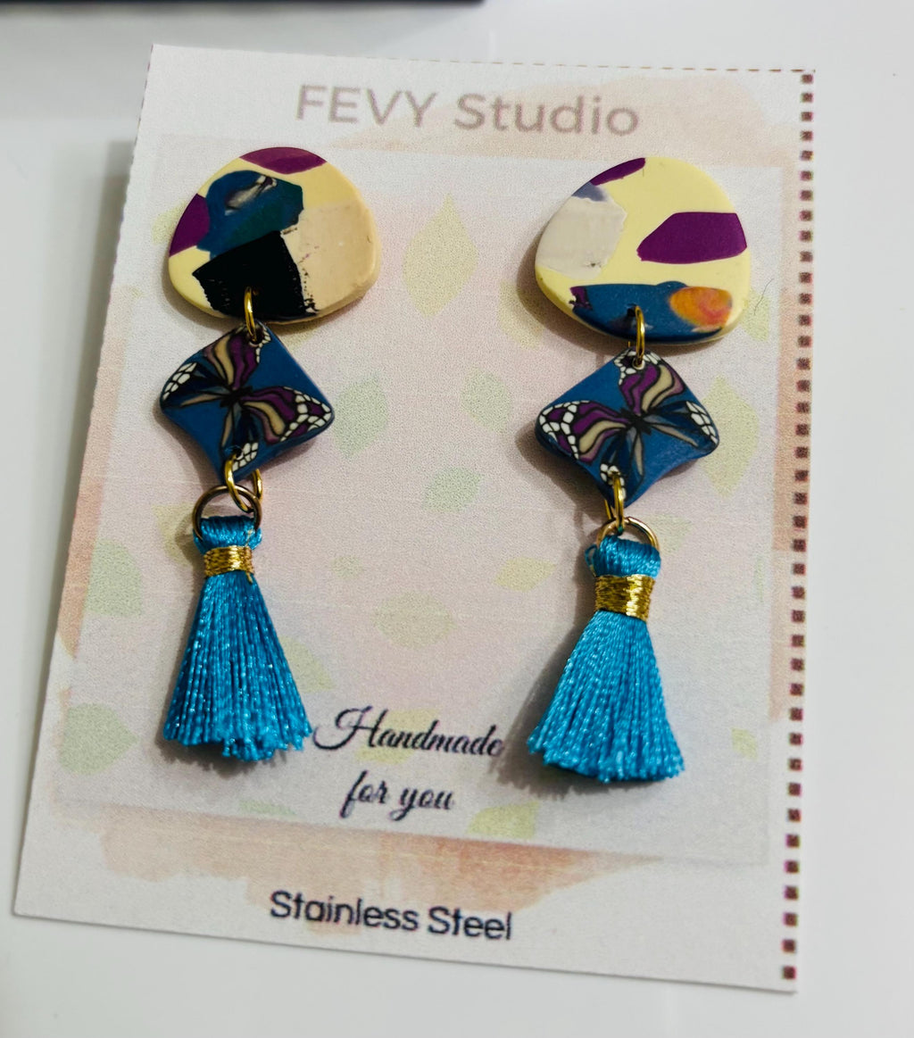 Handmade Floral Polymer Clay Dangle Earrings – Stainless Steel Hooks