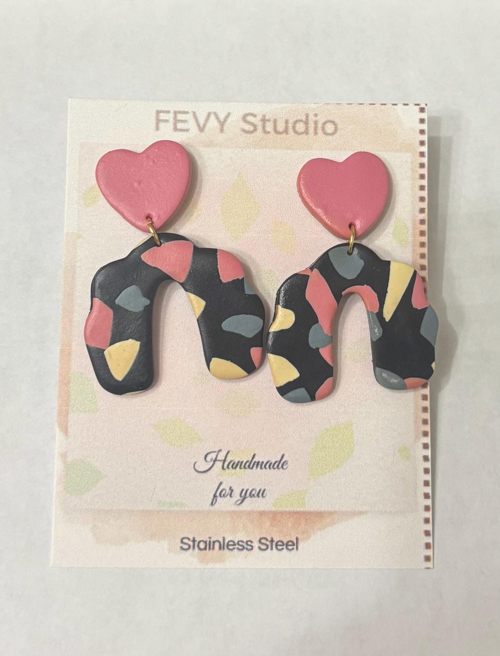 Handmade Polymer Clay Earrings – Heart, Leopard, Striped & Abstract Designs – Lightweight, Hypoallergenic Stainless Steel Jewelry