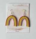 Handmade Polymer Clay Statement Earrings Stainless Steel Rainbow Design