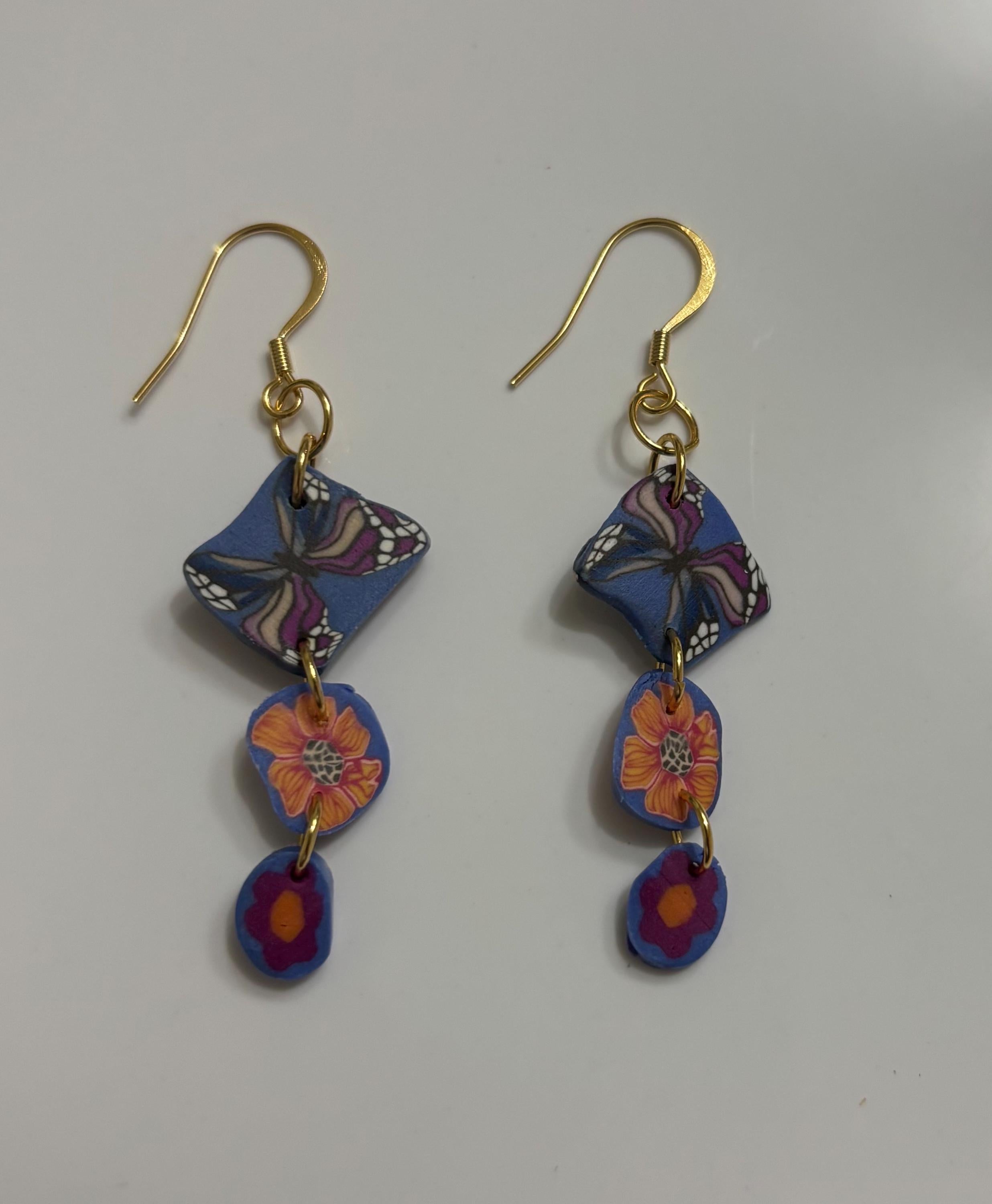Handmade Polymer Clay Earrings |Colorful Floral Dangle Earrings | Lightweight Statement Jewelry | Stainless Steel Hooks | Floralful Earrings