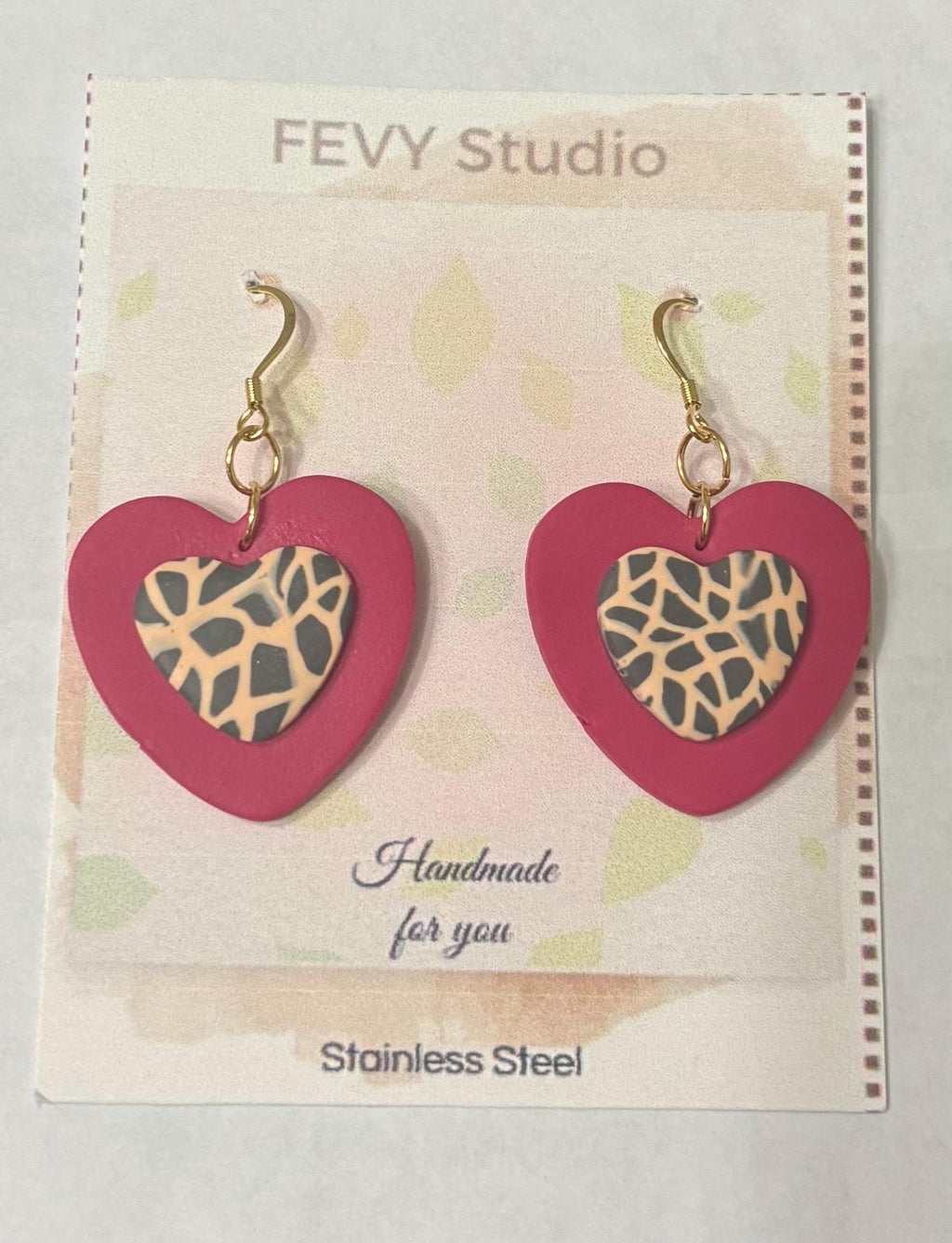 Handmade Polymer Clay Earrings – Heart, Leopard, Striped & Abstract Designs – Lightweight, Hypoallergenic Stainless Steel Jewelry