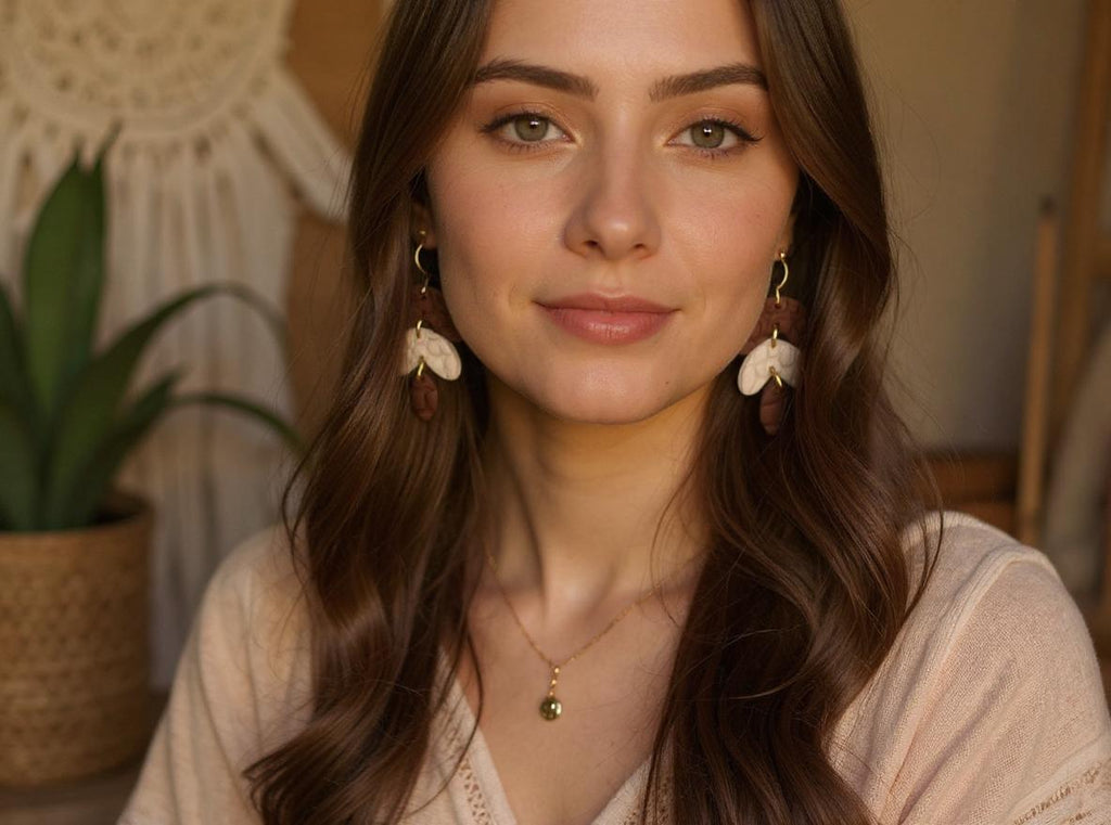 Handmade Textured Polymer Clay Dangle Earrings | Neutral Boho Minimalist Jewelry