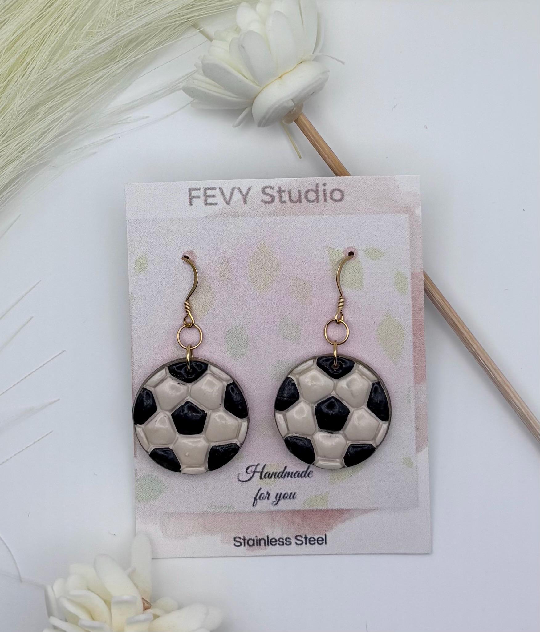 Soccer Ball Earrings for Women – Dangle Drop – Game Day Jewelry – Soccer Fan Gift – Polymer Clay – Handmade