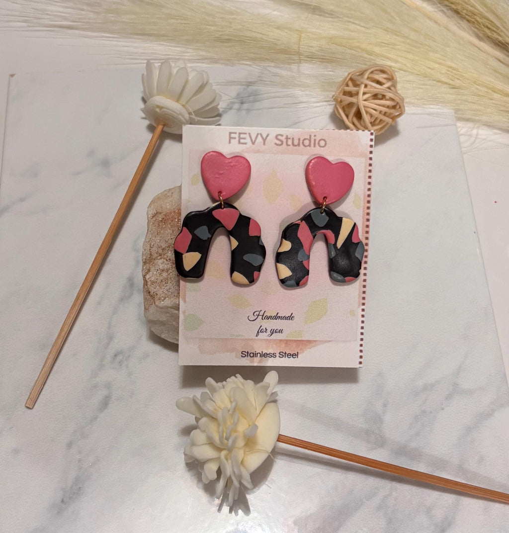 Handmade Polymer Clay Earrings – Heart, Leopard, Striped & Abstract Designs – Lightweight, Hypoallergenic Stainless Steel Jewelry