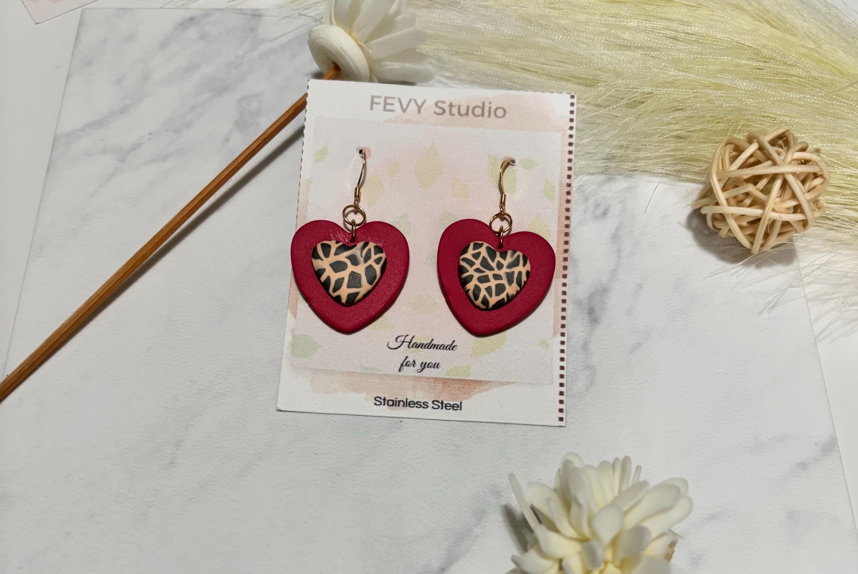 Handmade Polymer Clay Earrings – Heart, Leopard, Striped & Abstract Designs – Lightweight, Hypoallergenic Stainless Steel Jewelry