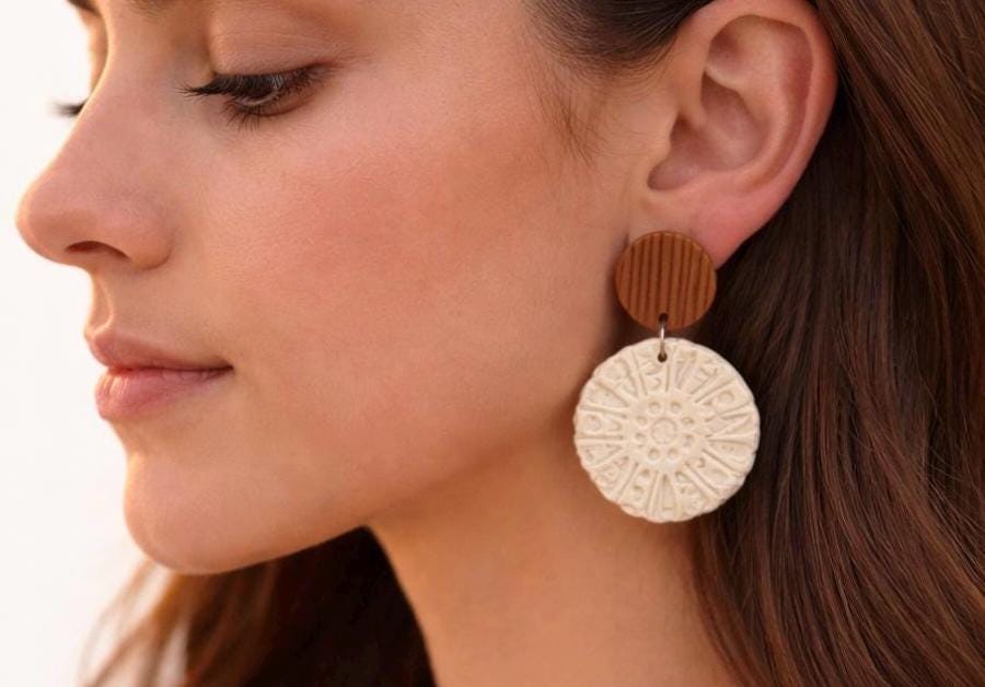 Handmade Textured Polymer Clay Dangle Earrings | Neutral Boho Minimalist Jewelry