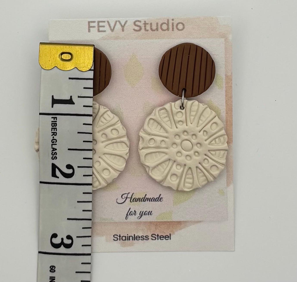 Handmade Textured Polymer Clay Dangle Earrings | Neutral Boho Minimalist Jewelry