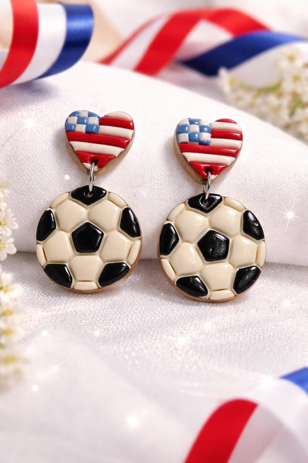 Heart Country Flag Soccer Ball Earrings – Lightweight Game Day Jewelry