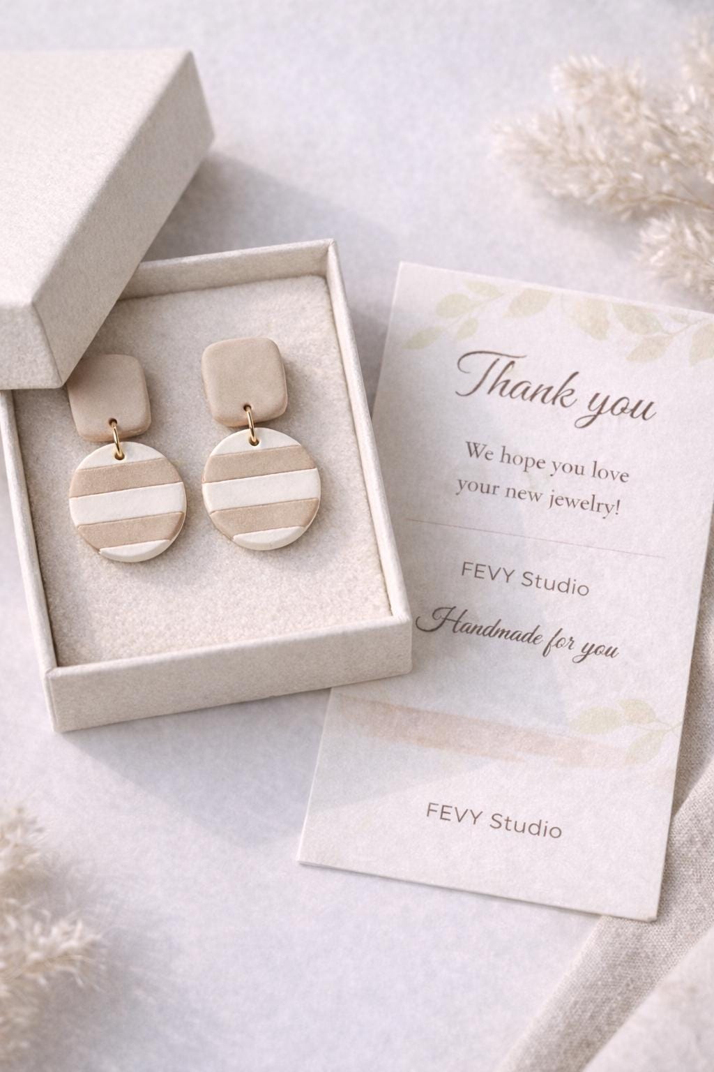 Minimalist Beige Striped Dangle Earrings • Classic Everyday Jewelry • Neutral Boho Chic Gift • Timeless Lightweight Earrings