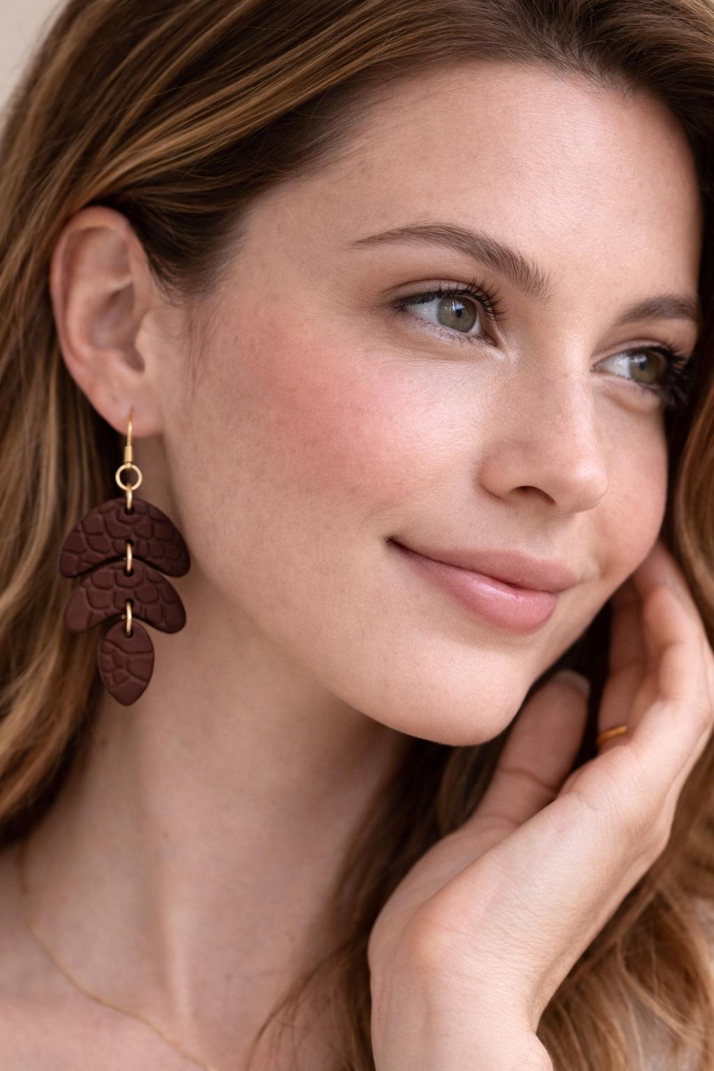 Dark Brown Polymer Clay Earrings – Lightweight Statement Dangle Earrings for Women, Handmade Boho Jewelry, Chocolate Minimal Gift