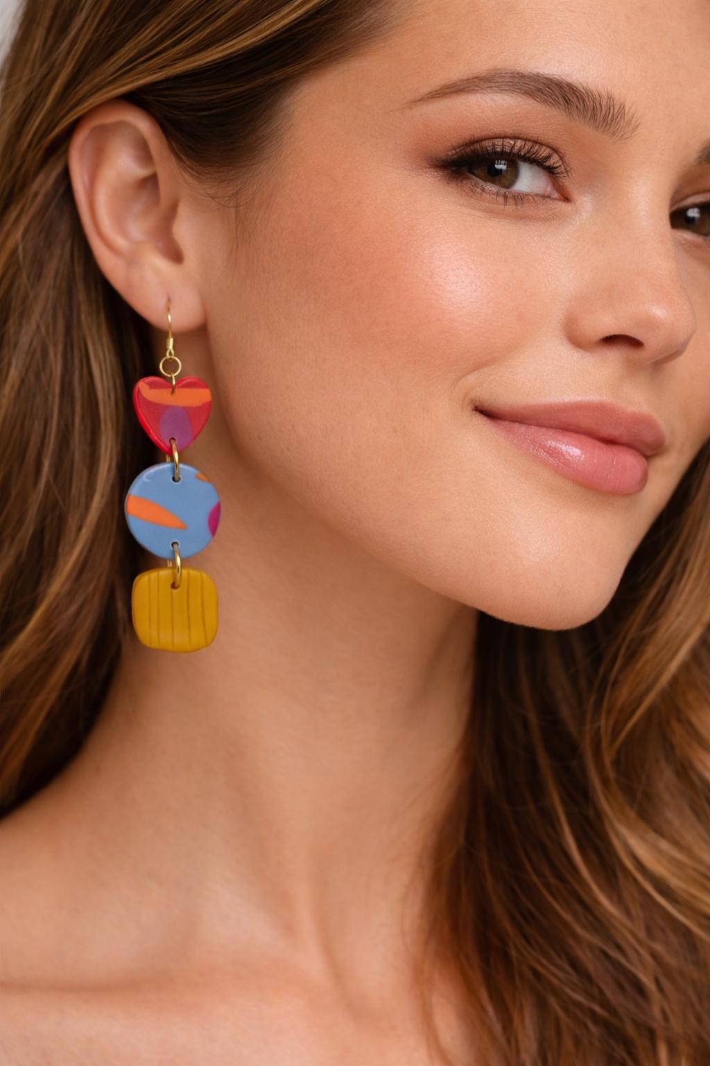 Colorful Asymmetrical Polymer Clay Earrings – Bold Modern Art Dangles