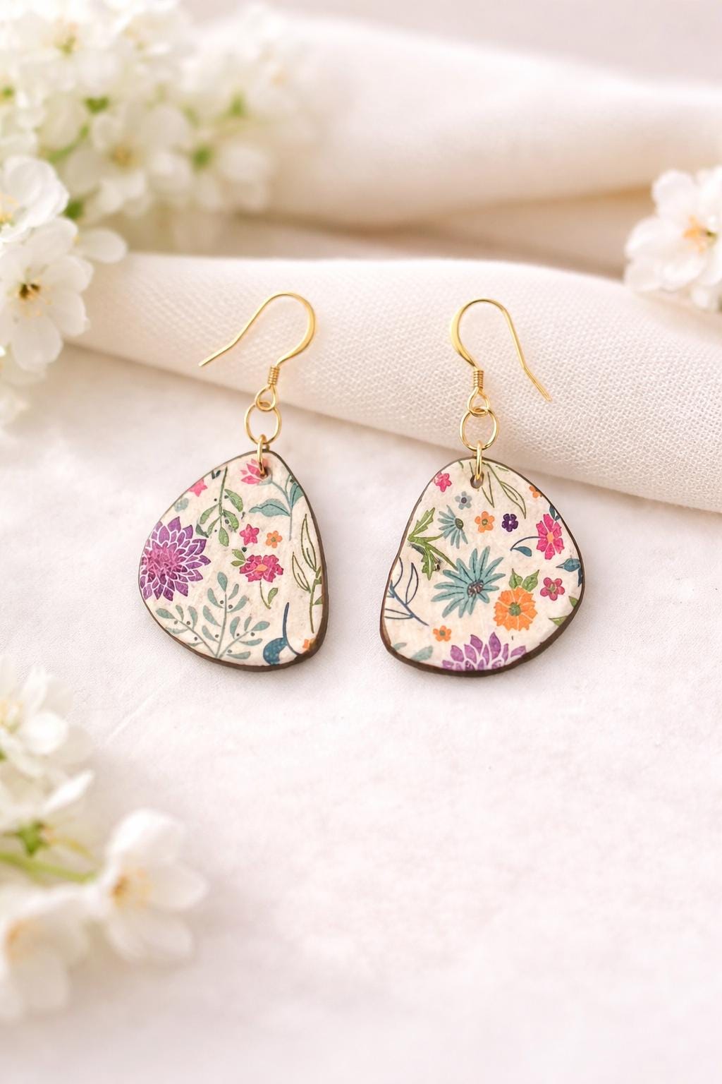 Floral Boho Dangle Earrings for Women, Lightweight Spring Statement Earrings, Romantic Garden Jewelry Gift for Her