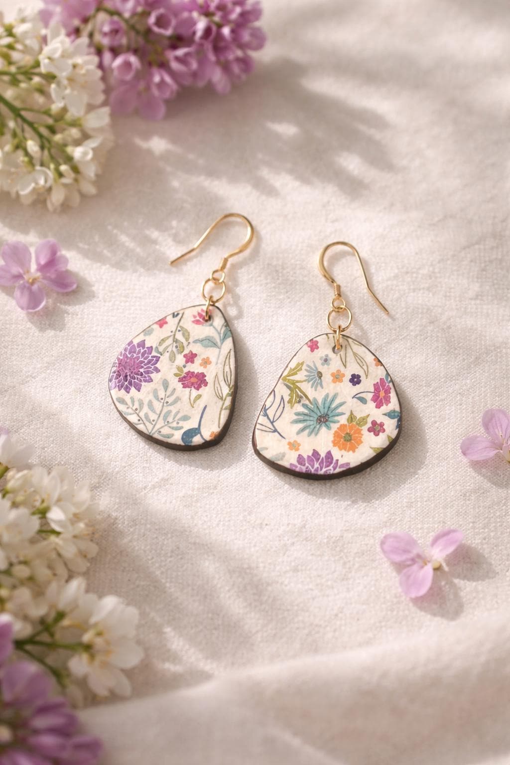 Floral Boho Dangle Earrings for Women, Lightweight Spring Statement Earrings, Romantic Garden Jewelry Gift for Her