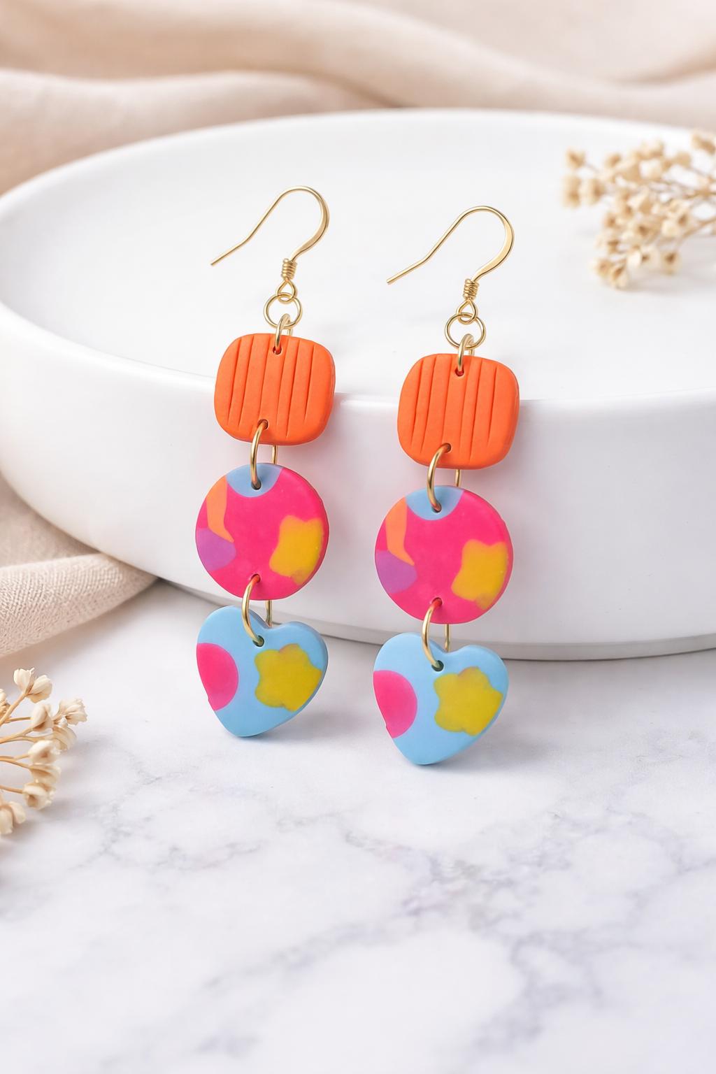 Colorful Geometric Polymer Clay Earrings – Modern Bold Dangles