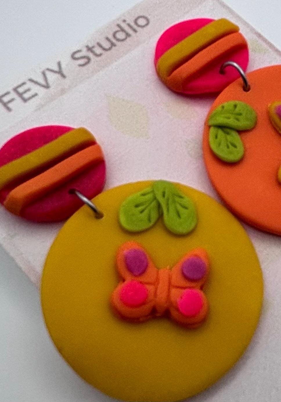 Colorful Butterfly Polymer Clay Earrings, Handmade Statement Earrings, Cute Spring Jewelry, Unique Gift for Her, Stainless Steel Post