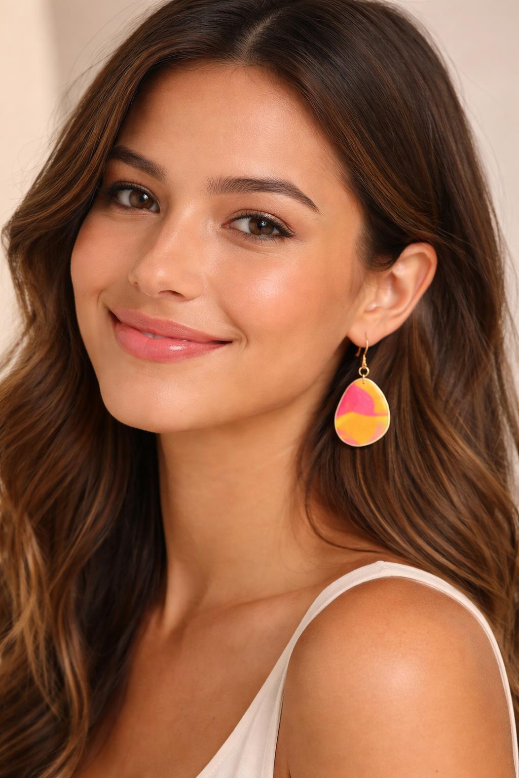 Colorful Polymer Clay Statement Earrings – 18K Gold Plated Hooks, Lightweight Boho Style