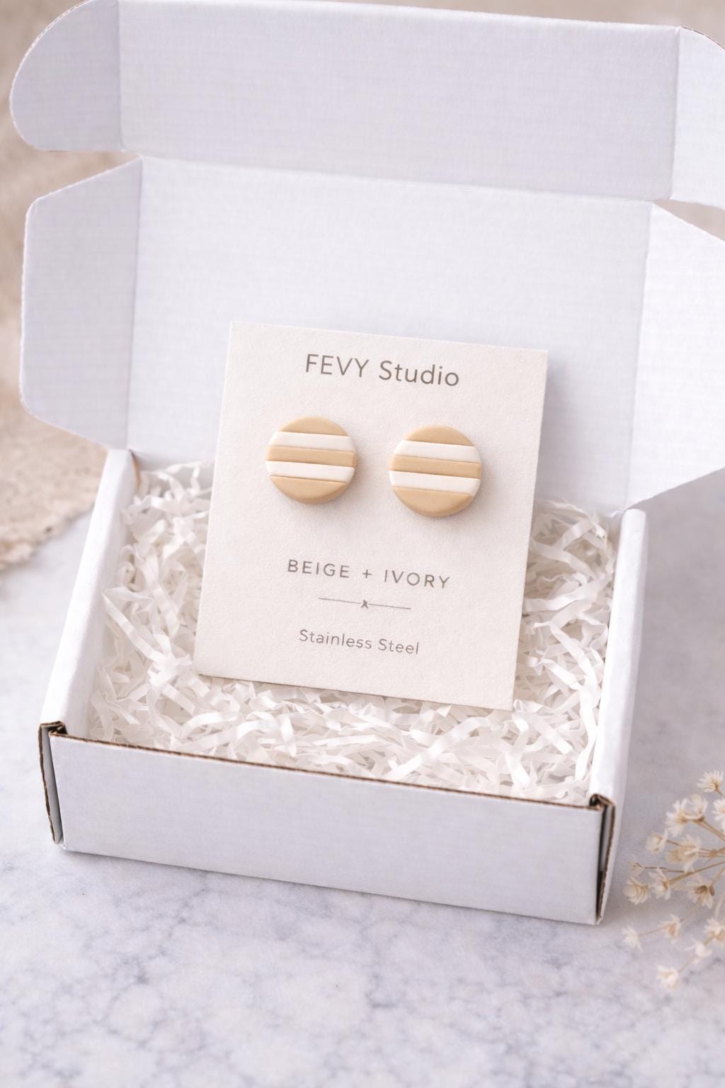 Set of 3 - Matte Polymer Clay Stud Earrings – Neutral Trio, Minimalist Everyday Jewelry
