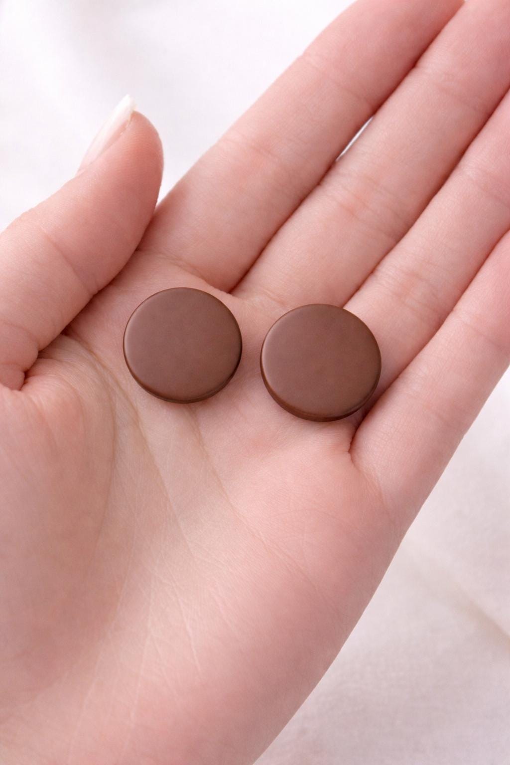 Minimalist Round Polymer Clay Stud Earrings, Neutral Tones, Stainless Steel Posts