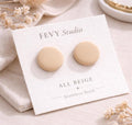 Minimalist Round Polymer Clay Stud Earrings, Neutral Tones, Stainless Steel Posts