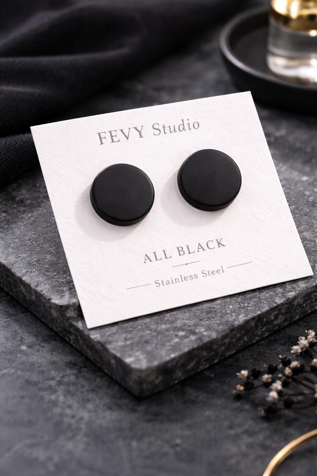 Set of 3 - Minimalist Round Stud Earrings, Neutral Polymer Clay, Hypoallergenic Stainless Steel Set